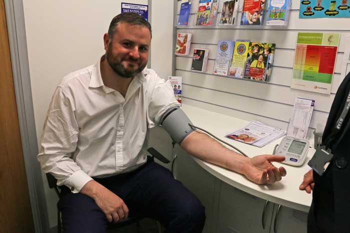 Andrew Stephenson MP gets his blood pressure checked